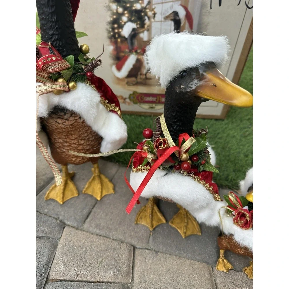 Grandeur Noel Porcelain Holiday Duck Family Figurines Signed Radko W/box